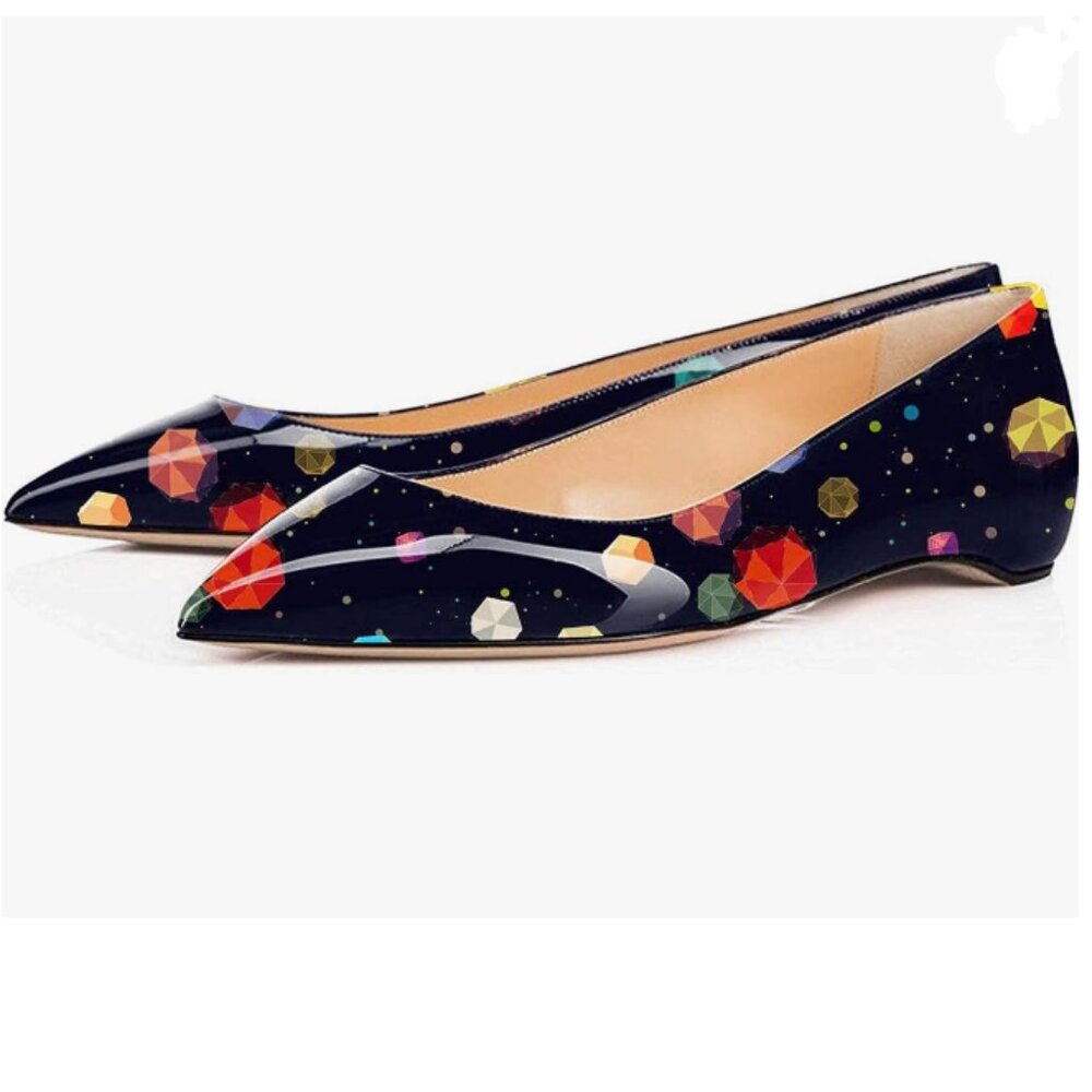 XYD Black Cube Pointed Toe Slip On for Women Hidden Low Heels Work Office Shoes